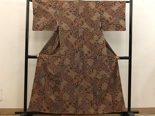 平和屋着物■上質な小紋　紬地　菊花文　正絹　逸品　BAAY0220mz