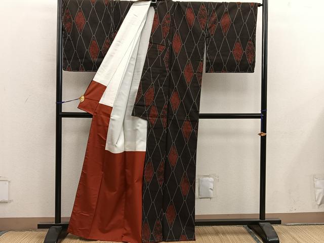 平和屋着物■本場大島紬　7マルキ　菱花文　正絹　逸品　BAAY0226mz