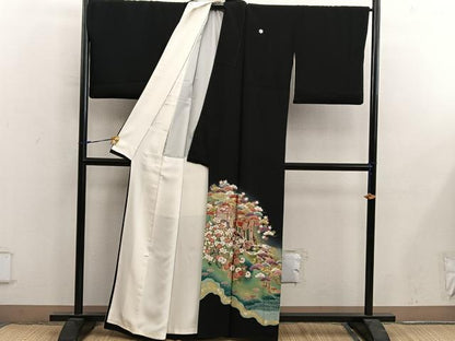 平和屋着物■豪華黒留袖　駒刺繍　御所車花文　暈し染め　金彩　正絹　逸品　BAAY0241mz