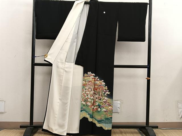 平和屋着物■豪華黒留袖　駒刺繍　御所車花文　暈し染め　金彩　正絹　逸品　BAAY0241mz