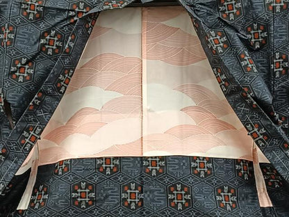 平和屋着物■本場村山大島紬　アンサンブル　亀甲文　正絹　逸品　未使用　BAAY0243mz