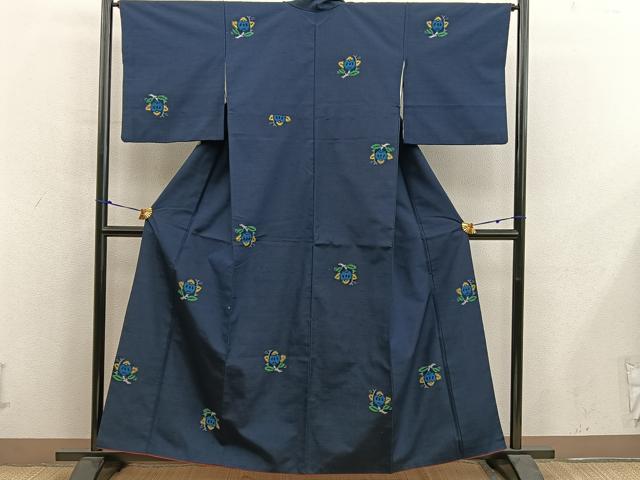 平和屋着物■上質な紬　草花文　正絹　逸品　BAAY0244mz