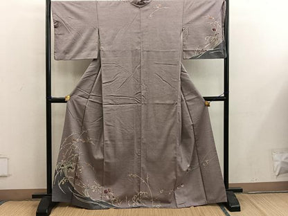平和屋着物●訪問着　紬地　立波枝梅文　金彩　正絹　逸品　BAAY0246mz