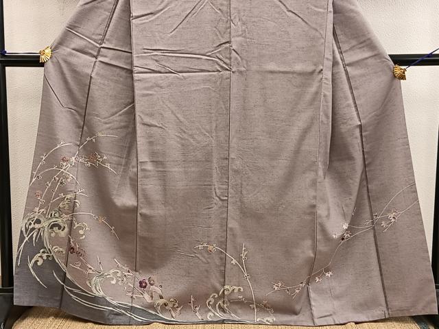 平和屋着物●訪問着　紬地　立波枝梅文　金彩　正絹　逸品　BAAY0246mz
