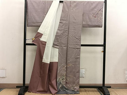 平和屋着物●訪問着　紬地　立波枝梅文　金彩　正絹　逸品　BAAY0246mz