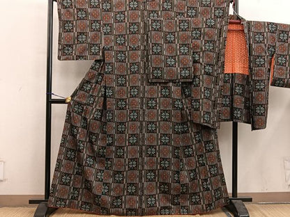 平和屋着物■上質な紬 アンサンブル 草花文 正絹 逸品 BAAY0247mz