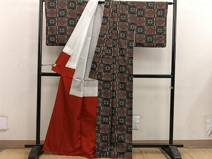平和屋着物■上質な紬 アンサンブル 草花文 正絹 逸品 BAAY0247mz