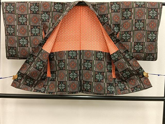平和屋着物■上質な紬 アンサンブル 草花文 正絹 逸品 BAAY0247mz