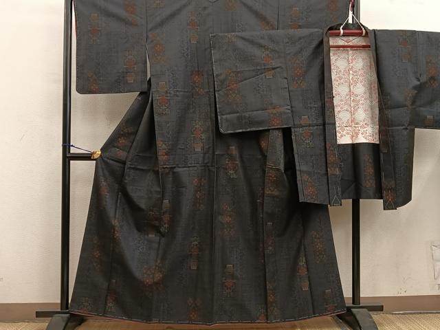 平和屋着物■本場大島紬　アンサンブル　草花文　正絹　逸品　未使用　BAAY0255mz