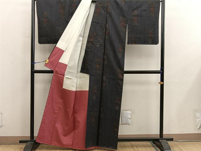 平和屋着物■本場大島紬　アンサンブル　草花文　正絹　逸品　未使用　BAAY0255mz