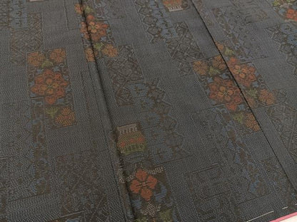 平和屋着物■本場大島紬　アンサンブル　草花文　正絹　逸品　未使用　BAAY0255mz