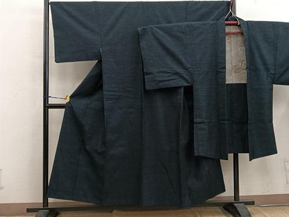 平和屋着物●男性　結城紬　アンサンブル　杢　絣文様　正絹　逸品　BAAY0257mz