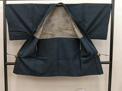 平和屋着物●男性　結城紬　アンサンブル　杢　絣文様　正絹　逸品　BAAY0257mz