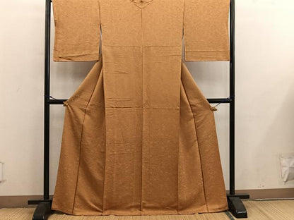 平和屋着物●上質な色無地　草花地紋　黄枯茶色　正絹　逸品　BAAY0261mz