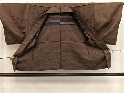 平和屋着物■男性　紬　アンサンブル　格子柄　正絹　逸品　未使用　BAAY0262mz