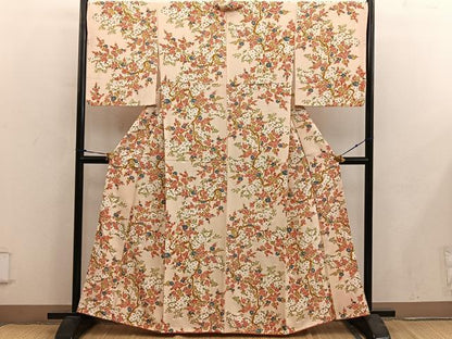 平和屋着物■上質な小紋　枝花文　正絹　逸品　BAAY0264mz