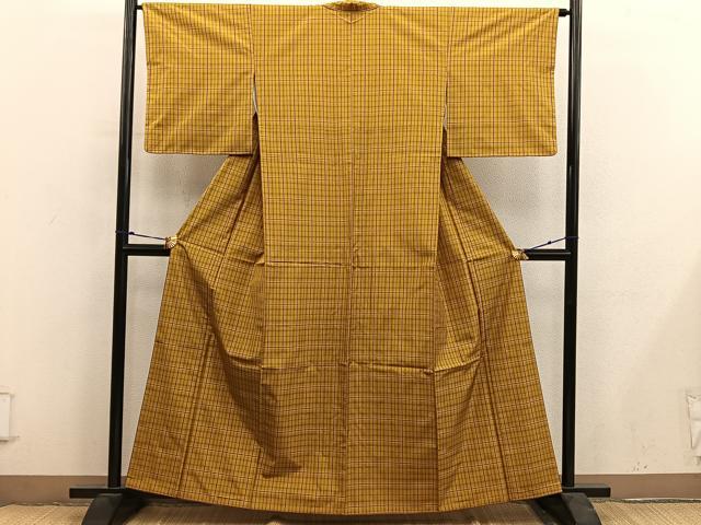 平和屋着物■本場縞大島紬　格子柄　正絹　逸品　BAAY0265mz