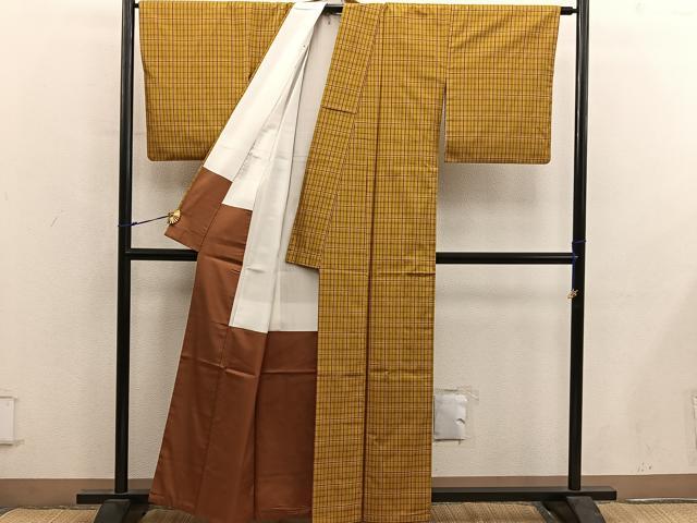 平和屋着物■本場縞大島紬　格子柄　正絹　逸品　BAAY0265mz