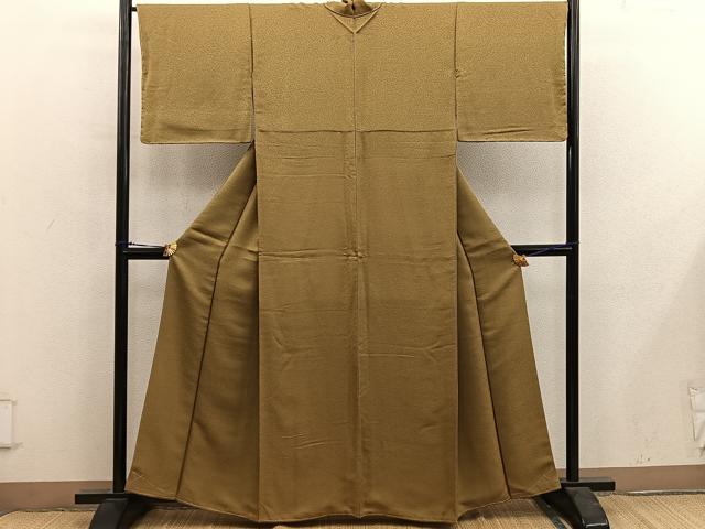 平和屋着物●上質な色無地　霞地紋　桑茶色　正絹　逸品　BAAY0273mz