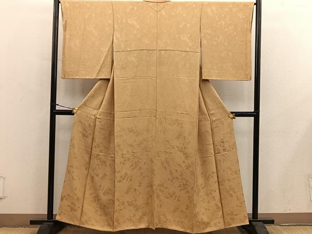 平和屋着物●上質な色無地　紋意匠　草葉地紋　玉蜀黍色　正絹　逸品　BAAY0274mz