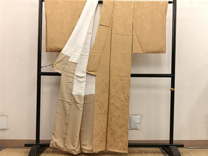 平和屋着物●上質な色無地　紋意匠　草葉地紋　玉蜀黍色　正絹　逸品　BAAY0274mz