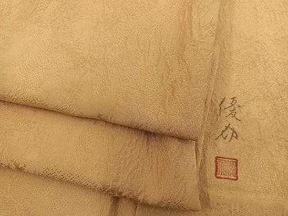 平和屋着物●上質な色無地　紋意匠　草葉地紋　玉蜀黍色　正絹　逸品　BAAY0274mz