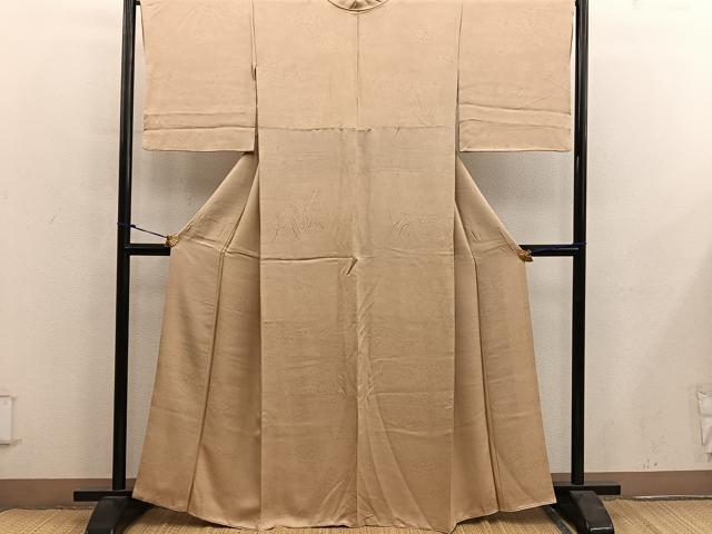 平和屋着物●上質な色無地　草花地紋　飴色　正絹　逸品　BAAY0278mz
