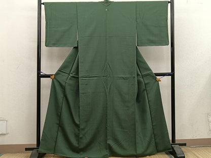 平和屋着物●上質な色無地　花唐草地紋　老竹色　正絹　逸品　BAAY0283mz