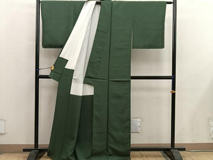 平和屋着物●上質な色無地　花唐草地紋　老竹色　正絹　逸品　BAAY0283mz