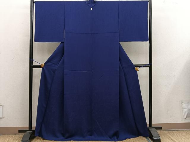 平和屋着物○上質な色無地 唐草地紋 鉄紺色 正絹 逸品 BAAY0285mz