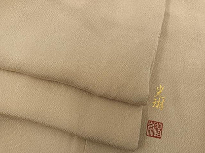 平和屋着物●松尾光琳　色無地　桑染色　鬼しぼ縮緬　正絹　逸品　BAAY0286mz