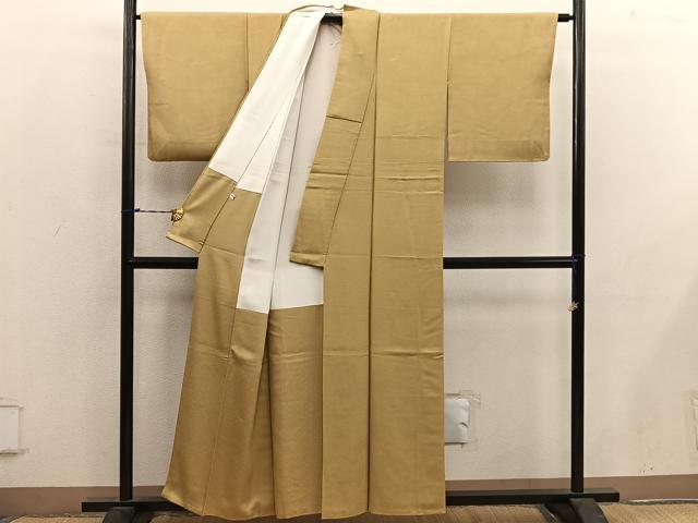 平和屋着物●京加賀友禅　百貫達雄　色無地　花葉色　正絹　逸品　BAAY0288mz