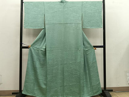 平和屋着物●上質な色無地　流水花地紋　若苗色　正絹　逸品　BAAY0290mz