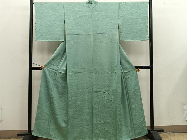 平和屋着物●上質な色無地　流水花地紋　若苗色　正絹　逸品　BAAY0290mz
