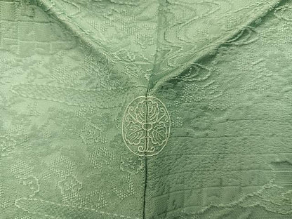平和屋着物●上質な色無地　流水花地紋　若苗色　正絹　逸品　BAAY0290mz