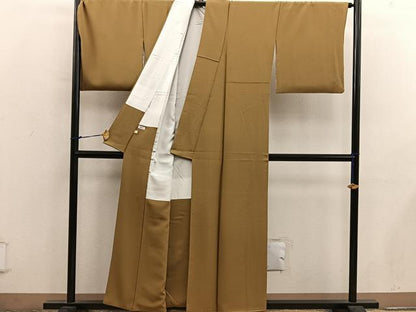 平和屋着物●上質な色無地　桑茶色　正絹　逸品　BAAY0295mz