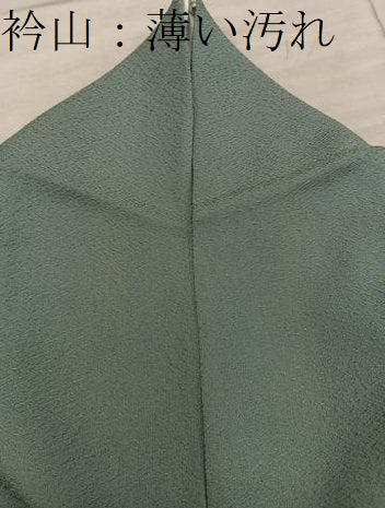 平和屋着物●上質な色無地　紗綾形地紋　老竹色　正絹　逸品　BAAY0296mz