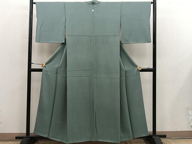 平和屋着物●上質な色無地　紗綾形地紋　老竹色　正絹　逸品　BAAY0296mz