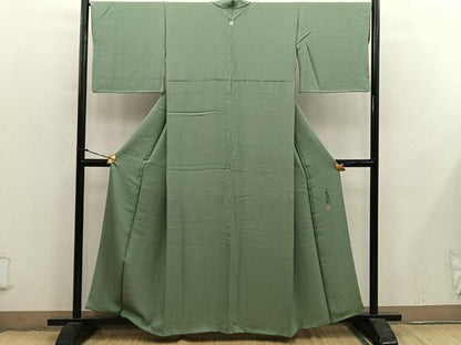 平和屋着物●上質な色無地　作家物　本泥染　花唐草地紋　麹塵色　正絹　逸品　BAAY0300mz