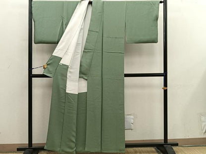 平和屋着物●上質な色無地　作家物　本泥染　花唐草地紋　麹塵色　正絹　逸品　BAAY0300mz