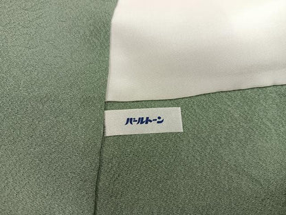 平和屋着物●上質な色無地　作家物　本泥染　花唐草地紋　麹塵色　正絹　逸品　BAAY0300mz