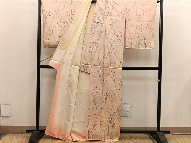平和屋着物■上質な小紋　枝葉文　正絹　逸品　BAAY0306mz