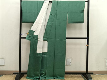 平和屋着物■上質な色無地　作家物　草花地紋　老竹色　三越扱い　正絹　逸品　BAAY0307mz