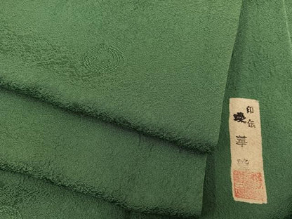 平和屋着物■上質な色無地　作家物　草花地紋　老竹色　三越扱い　正絹　逸品　BAAY0307mz