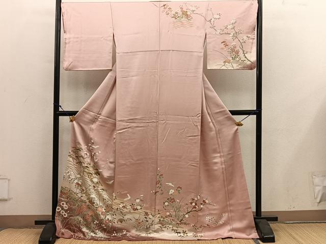 平和屋着物●訪問着　飛鶴枝梅花文　金彩　正絹　逸品　BAAY0308mz