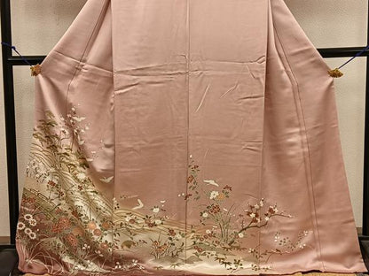 平和屋着物●訪問着　飛鶴枝梅花文　金彩　正絹　逸品　BAAY0308mz