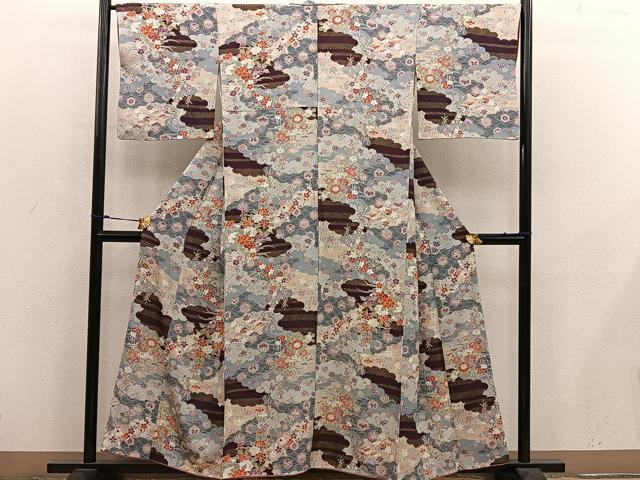 平和屋着物■上質な小紋　亀甲舞蝶花文　正絹　逸品　BAAY0309mz