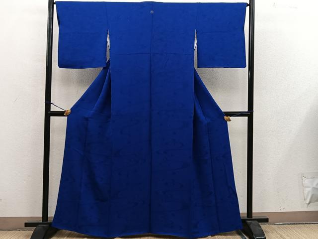 平和屋着物■上質な色無地　流水花地紋　鉄紺色　正絹　逸品　BAAY0310mz