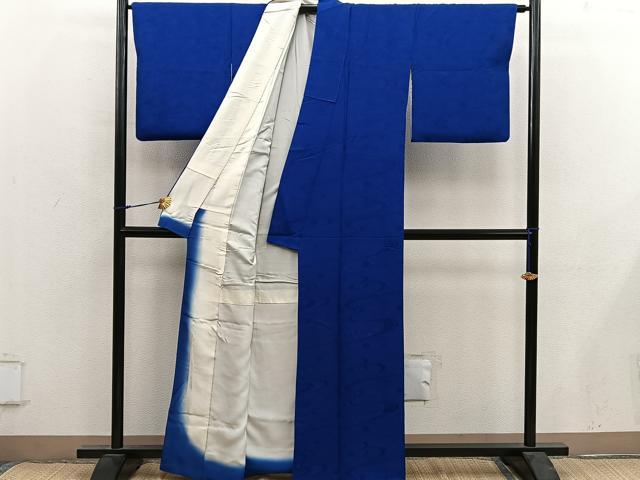 平和屋着物■上質な色無地　流水花地紋　鉄紺色　正絹　逸品　BAAY0310mz