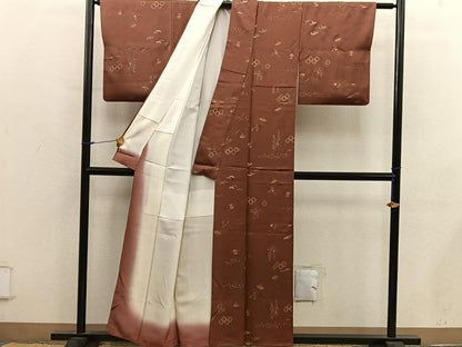 平和屋着物■上質な小紋　松皮菱扇面花文　金彩　正絹　逸品　BAAY0312mz